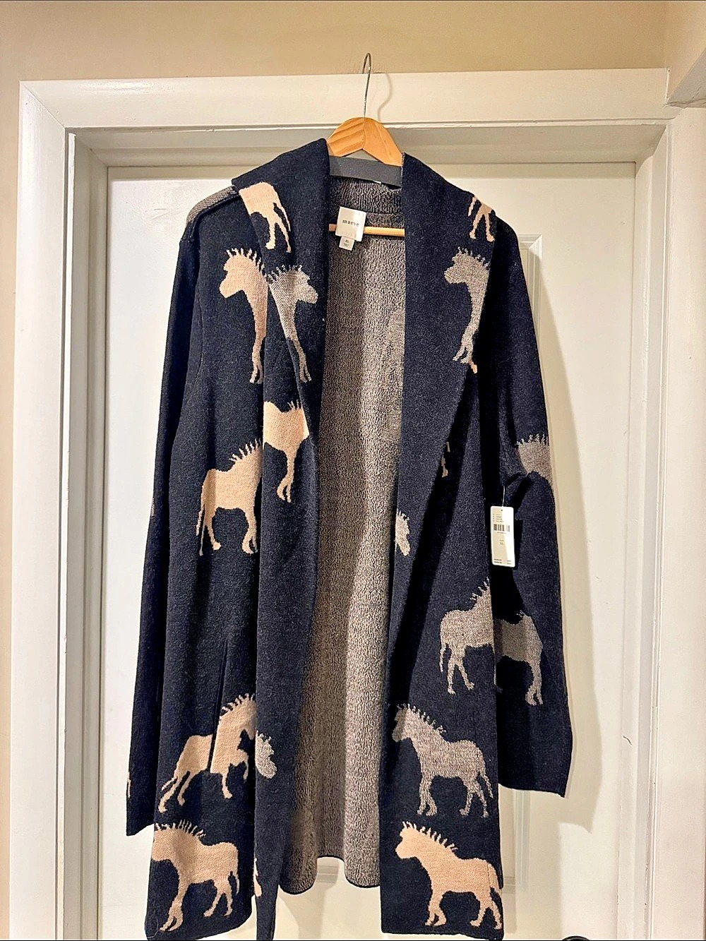 Anthropologie’s Maeve Horse Pattern Hooded Cardigan XL NWT